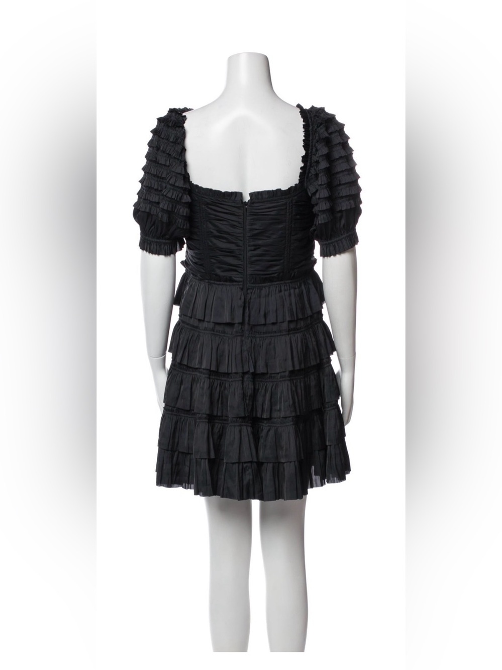 Ulla Johnson Black Ruffle Mini Dress Size 12 NWOT Square Neck Puff Sleeve - Picture 4 of 5